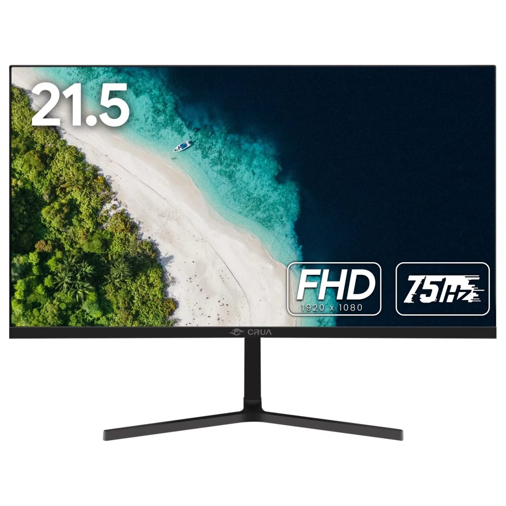 CRUA 22 inch Computer Monitor - FHD 1080P 75Hz VA Frameless Monitor,Eye-Care Tech, Low Motion Blur,VGA & HDMI Ports - Black