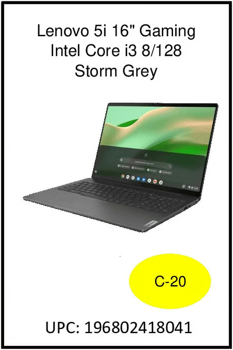 Lenovo Ideapad Gaming Chromebook Laptop, 16.0" WQXGA 2.5K IPS, Intel Core i3-1215U, 8GB RAM, 128GB eMMC, Storm Grey, 82V80009UX, Cloud Gaming