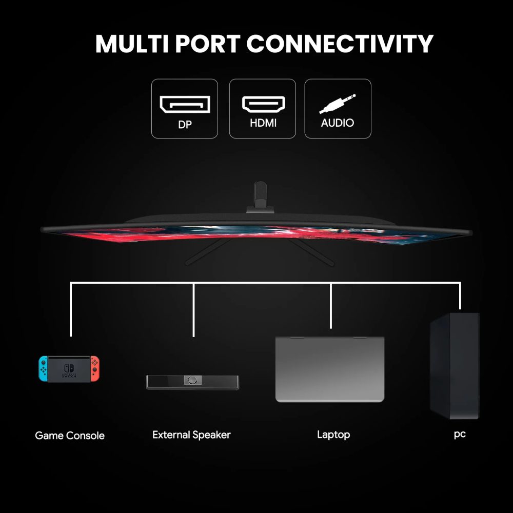 CRUA 24" 165Hz/180Hz Curved Gaming Monitor - FHD 1080P Frameless Computer Monitor, AMD FreeSync, Low Motion Blur,DP&HDMI Port, Black