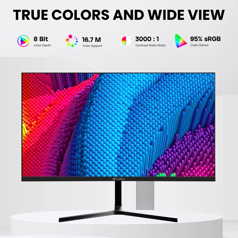 CRUA 22 inch Computer Monitor - FHD 1080P 75Hz VA Frameless Monitor,Eye-Care Tech, Low Motion Blur,VGA & HDMI Ports - Black
