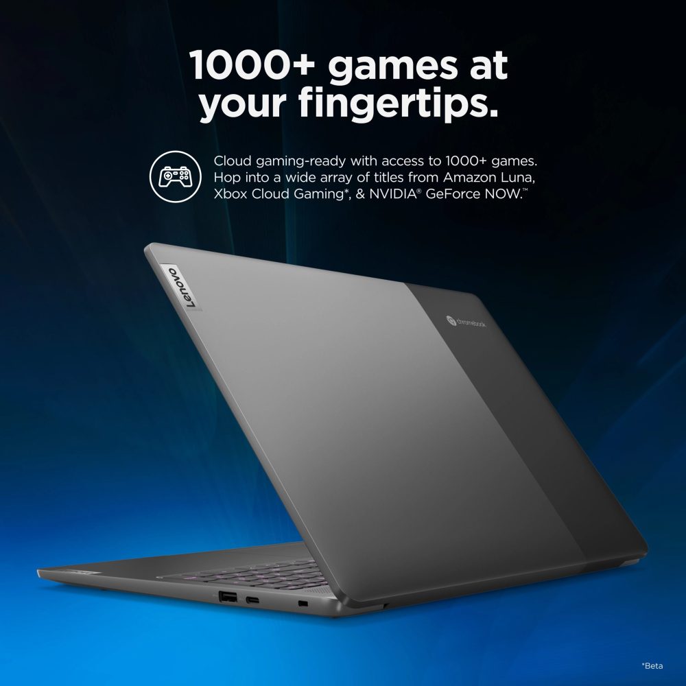 Lenovo Ideapad Gaming Chromebook Laptop, 16.0" WQXGA 2.5K IPS, Intel Core i3-1215U, 8GB RAM, 128GB eMMC, Storm Grey, 82V80009UX, Cloud Gaming