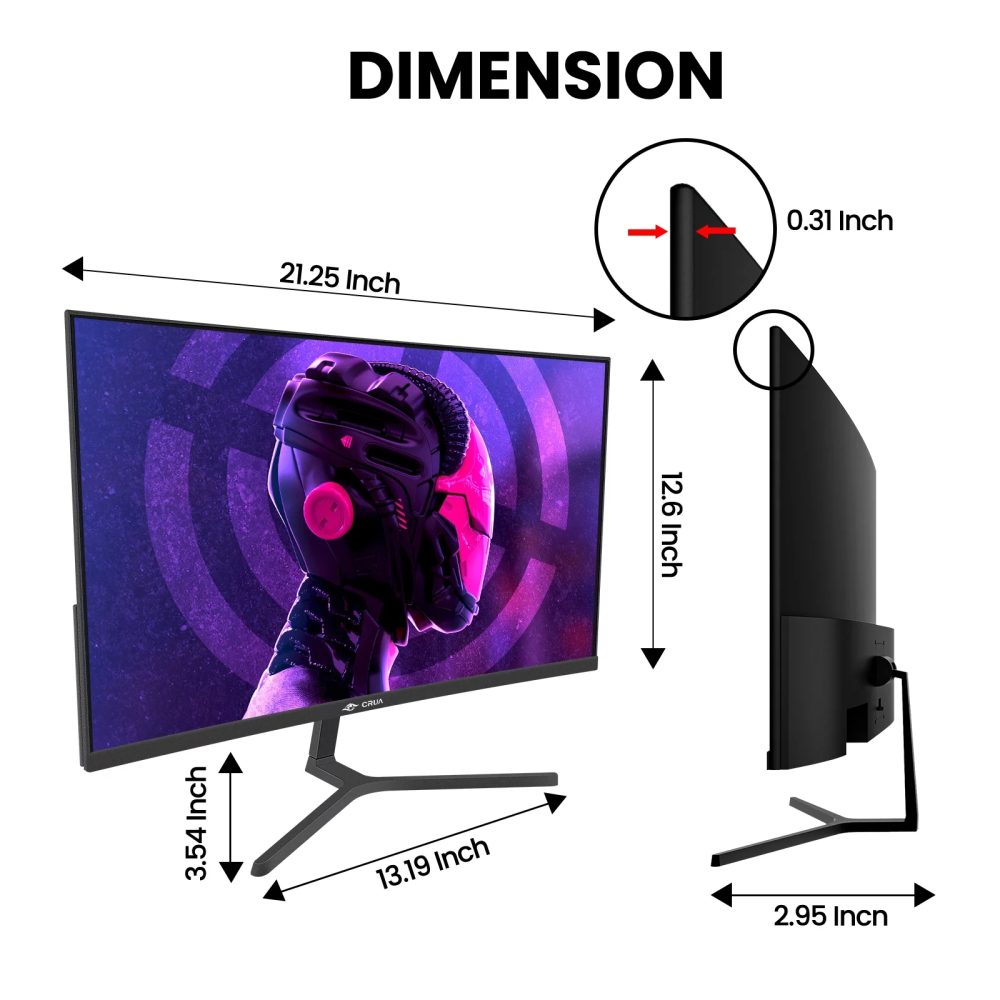 CRUA 24" 165Hz/180Hz Curved Gaming Monitor - FHD 1080P Frameless Computer Monitor, AMD FreeSync, Low Motion Blur,DP&HDMI Port, Black