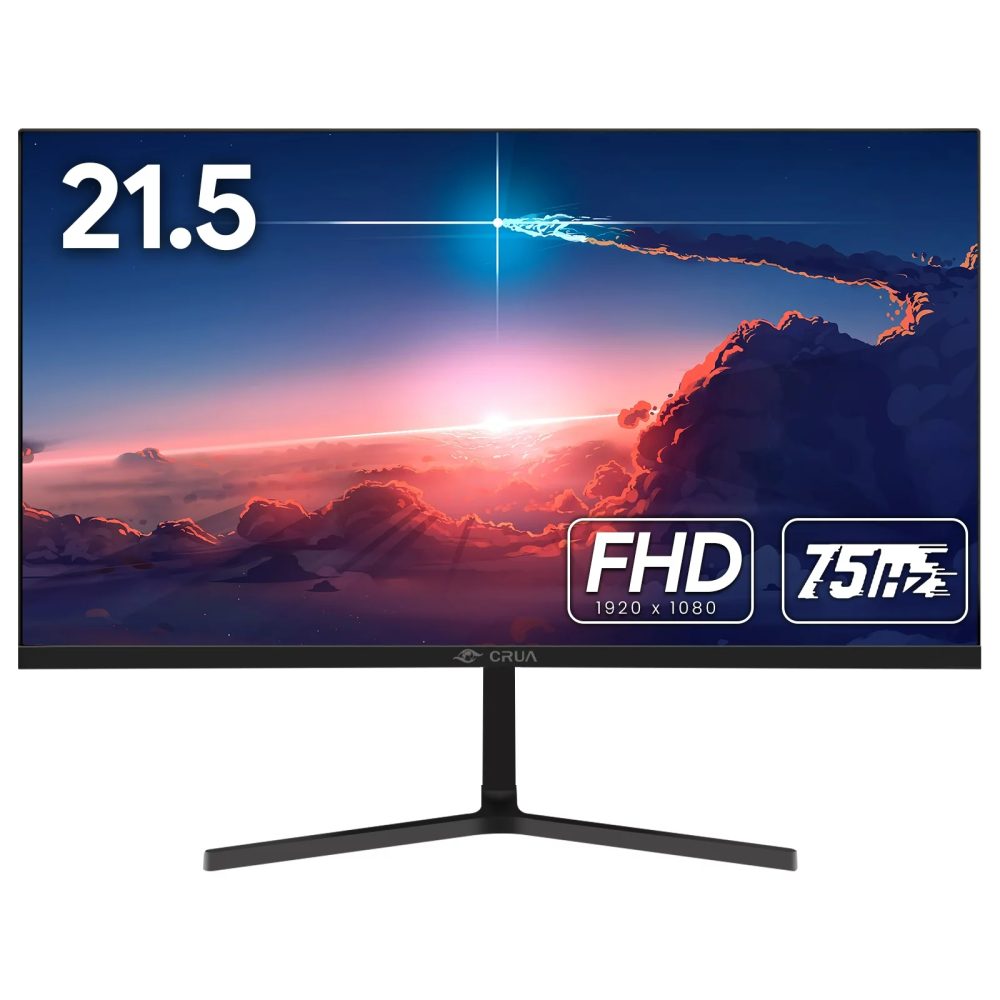 CRUA 22 inch Computer Monitor - FHD 1080P 75Hz VA Frameless Monitor,Eye-Care Tech, Low Motion Blur,VGA & HDMI Ports - Black
