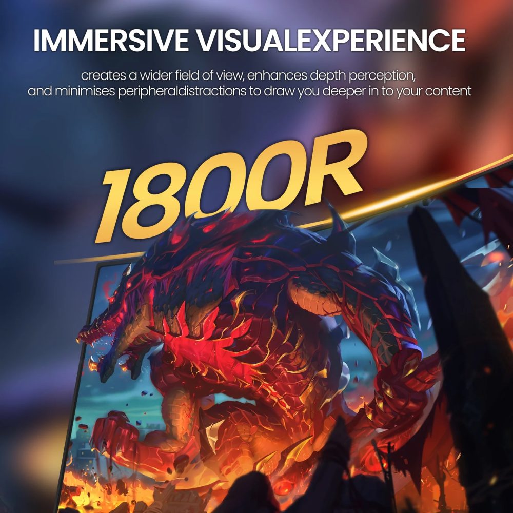 CRUA 27" 165Hz/180Hz Curved Gaming Monitor - FHD 1080P,AMD FreeSync,1800R Frameless Computer Monitor, 1ms GTG, DP&HDMI Port, Black