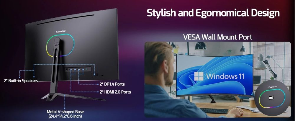 Xgaming 27-inch 165Hz/144Hz Curved Gaming Monitor, Ultra Wide 16:9 1440p PC Monitor for Laptop with 2*Speakers, 1ms AMD, QHD2K(2560 x 1440p) HDR Computer Monitor Support VESA, HDMI&DP, Metal Black