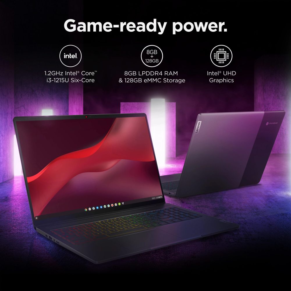 Lenovo Ideapad Gaming Chromebook Laptop, 16.0" WQXGA 2.5K IPS, Intel Core i3-1215U, 8GB RAM, 128GB eMMC, Storm Grey, 82V80009UX, Cloud Gaming