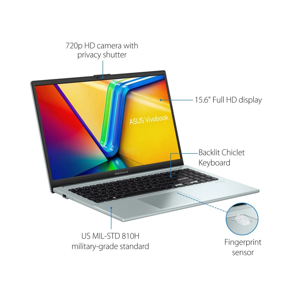 ASUS Vivobook 15.6” FHD PC Laptop, Intel i3-N305, 8GB, 256GB, Windows 11, Green Grey, E1504GA-WS34