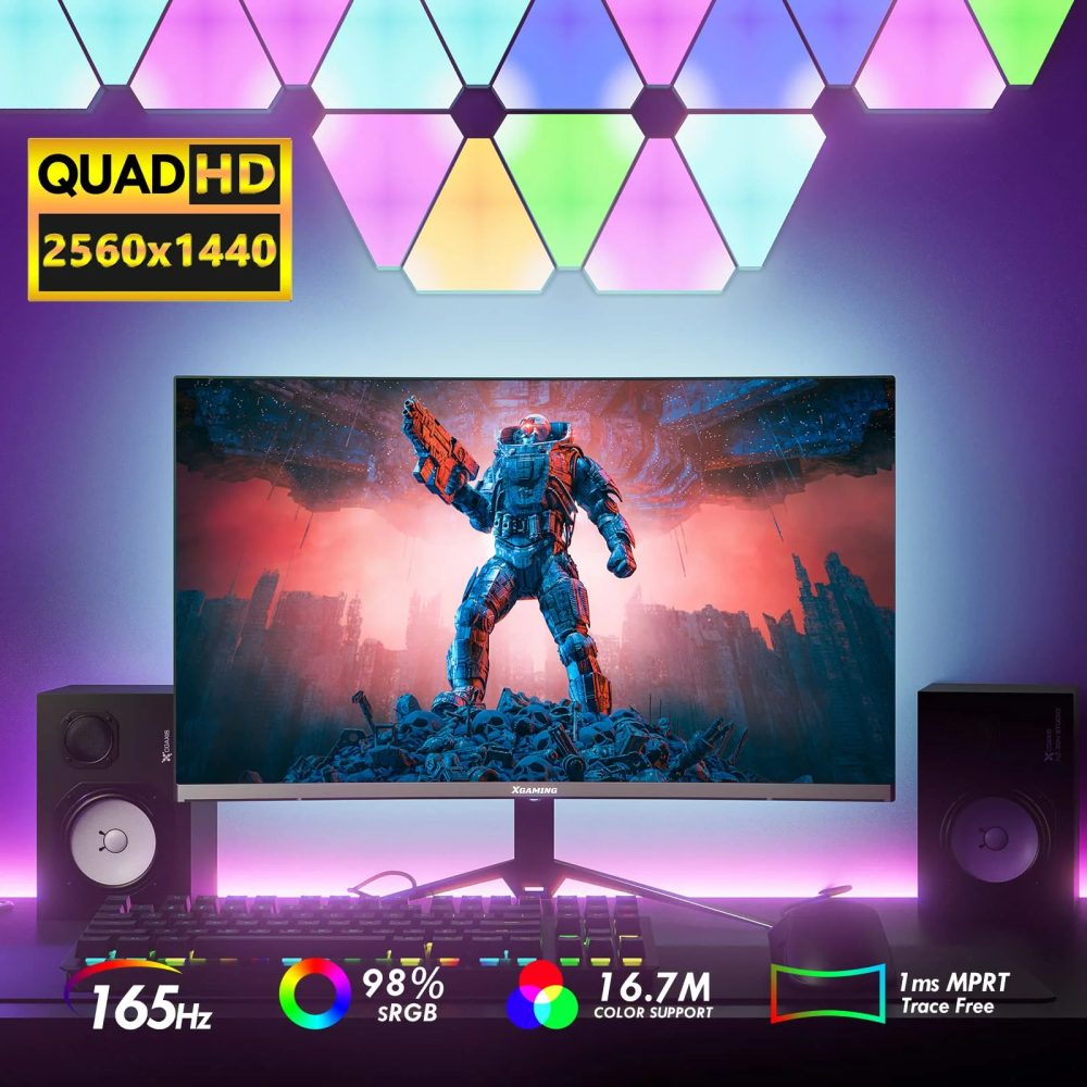 Xgaming 27-inch 165Hz/144Hz Curved Gaming Monitor, Ultra Wide 16:9 1440p PC Monitor for Laptop with 2*Speakers, 1ms AMD, QHD2K(2560 x 1440p) HDR Computer Monitor Support VESA, HDMI&DP, Metal Black