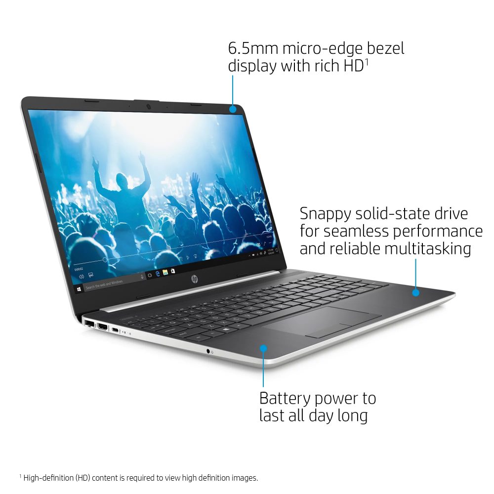 HP 15 Laptop, 15.6" HD Display, Intel Core i5-8265U, Intel UHD Graphics, 8GB, 256GB SSD, Natural Silver, 15-dw0054wm