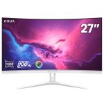 CRUA 27″ FHD 100Hz Curved Monitor for Office&Gaming,1080P 1800R 99% sRGB Professional Computer Monitor,Frameless Design,Flicker-less & Blue Light Filter,VGA,HDMI-White
