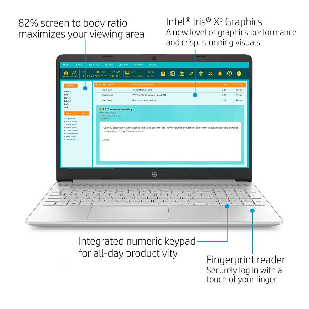HP 15.6" Laptop, Intel Core i5-1135G7, 2.4GHz Intel Iris Xe Graphics, 8GB Ram 512GB SSD, Windows 11, Natural Silver, 15-dy2152wm