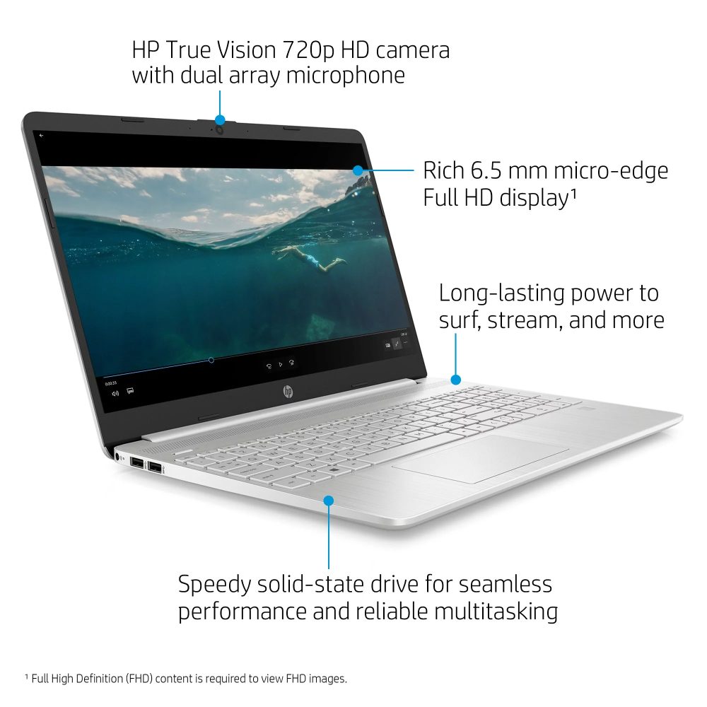 HP 15.6" Laptop, Intel Core i5-1135G7, 2.4GHz Intel Iris Xe Graphics, 8GB Ram 512GB SSD, Windows 11, Natural Silver, 15-dy2152wm