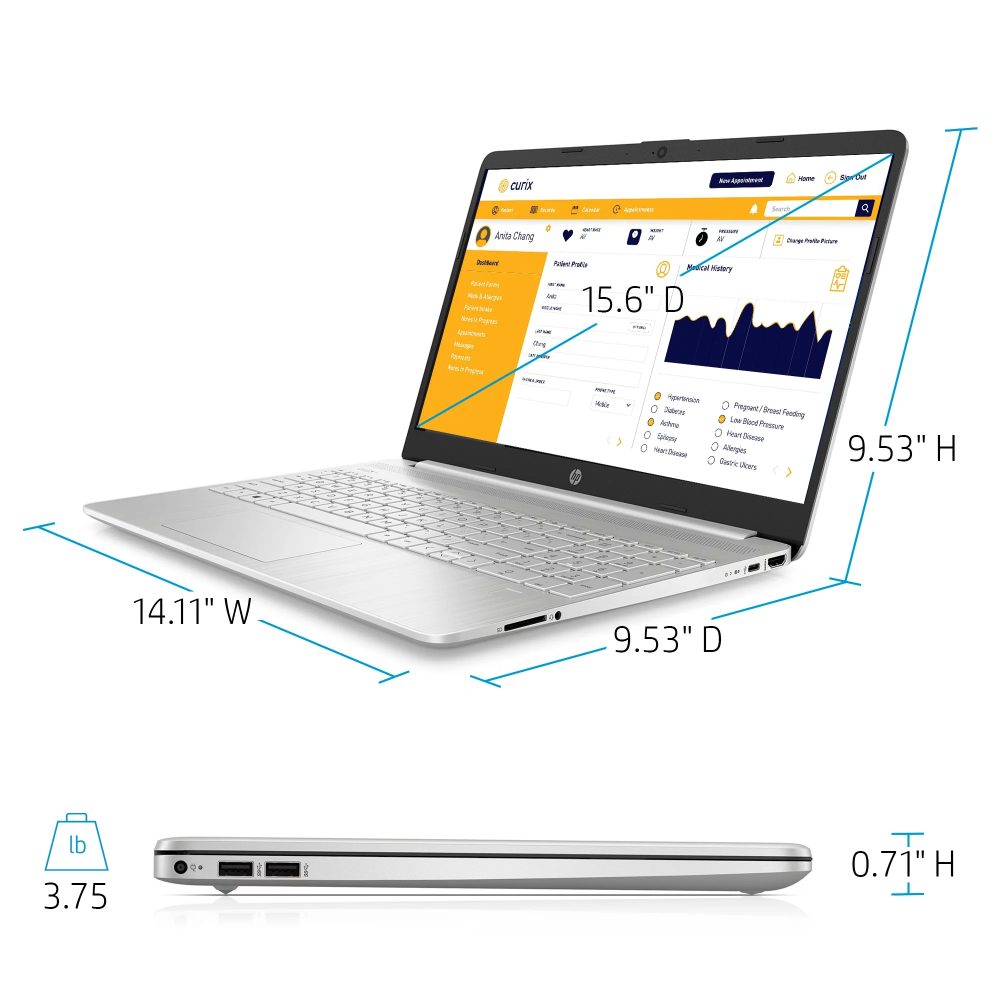 HP 15.6" Laptop, Intel Core i5-1135G7, 2.4GHz Intel Iris Xe Graphics, 8GB Ram 512GB SSD, Windows 11, Natural Silver, 15-dy2152wm