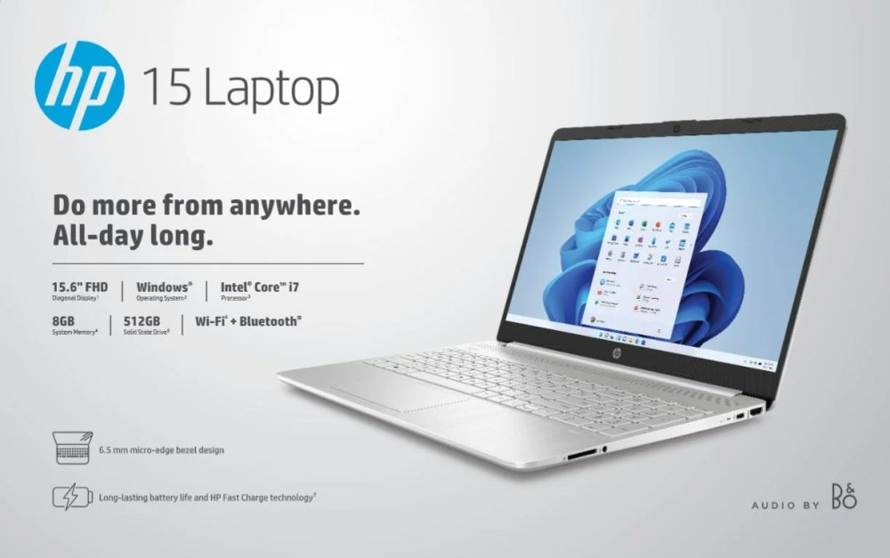 HP 15.6" Laptop, Intel Core i5-1135G7, 2.4GHz Intel Iris Xe Graphics, 8GB Ram 512GB SSD, Windows 11, Natural Silver, 15-dy2152wm