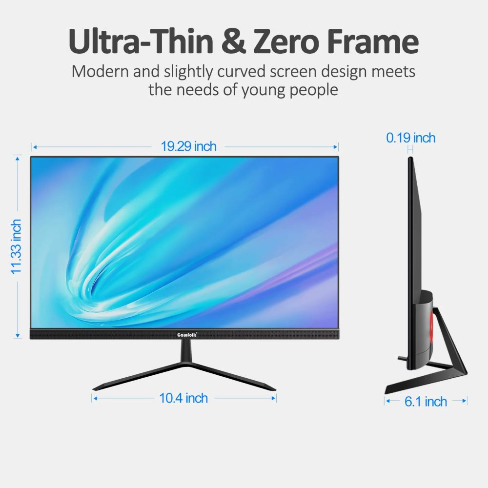 Gawfolk 22" Curved Monitor, FHD 1080p 75Hz Ultra-Thin Bezel-less VA Display, HDMI VGA Computer Monitor Home Office Movies