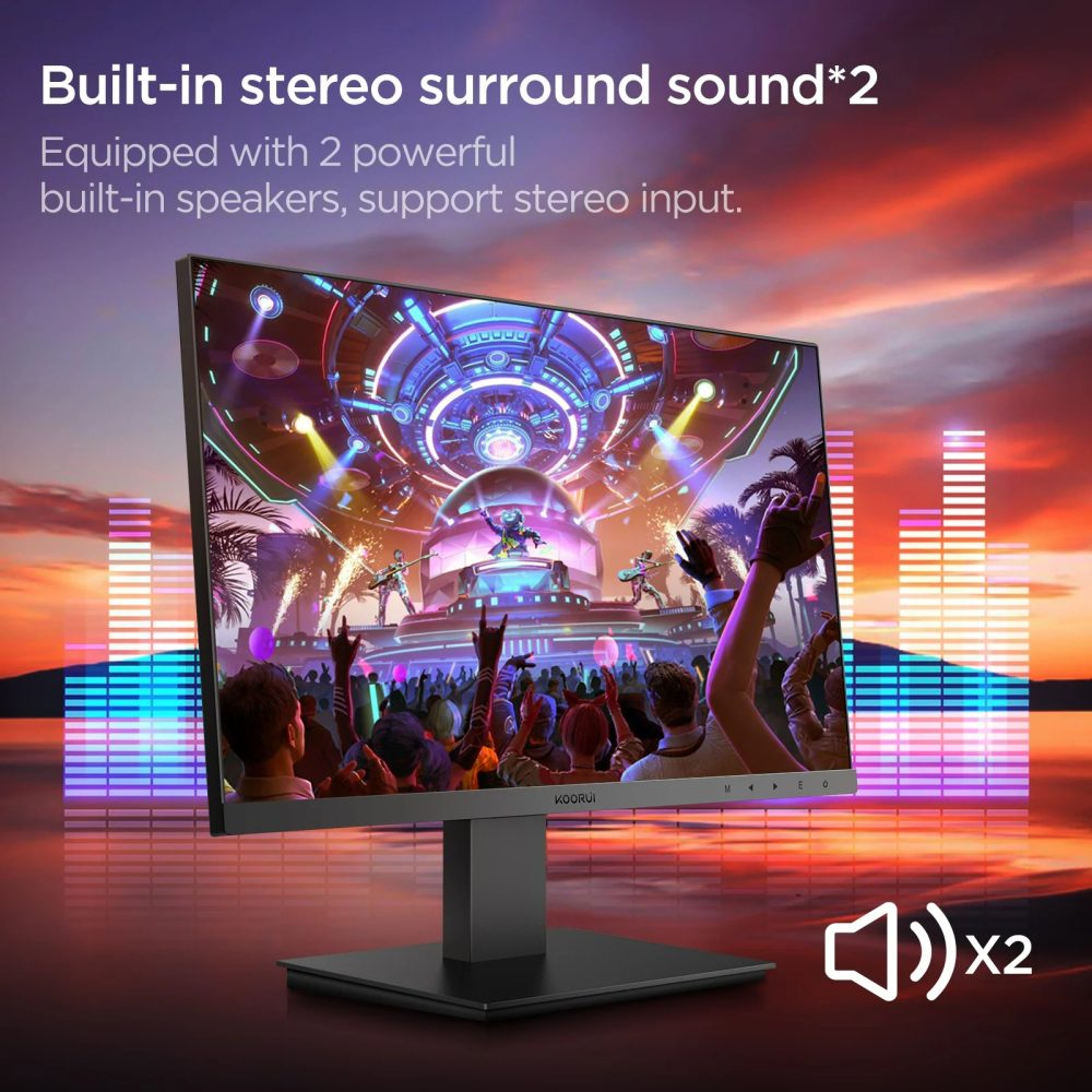 KOORUI 24 Inch Computer Gaming Monitor, Build-in Speakers, IPS Display FHD 1080p 100Hz, HDMI&VGA,VESA Mountable