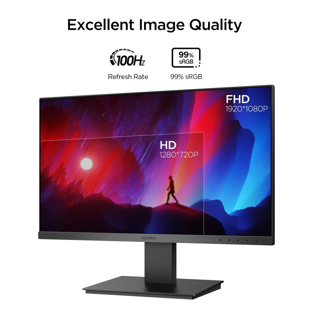 KOORUI 24 Inch Computer Gaming Monitor, Build-in Speakers, IPS Display FHD 1080p 100Hz, HDMI&VGA,VESA Mountable