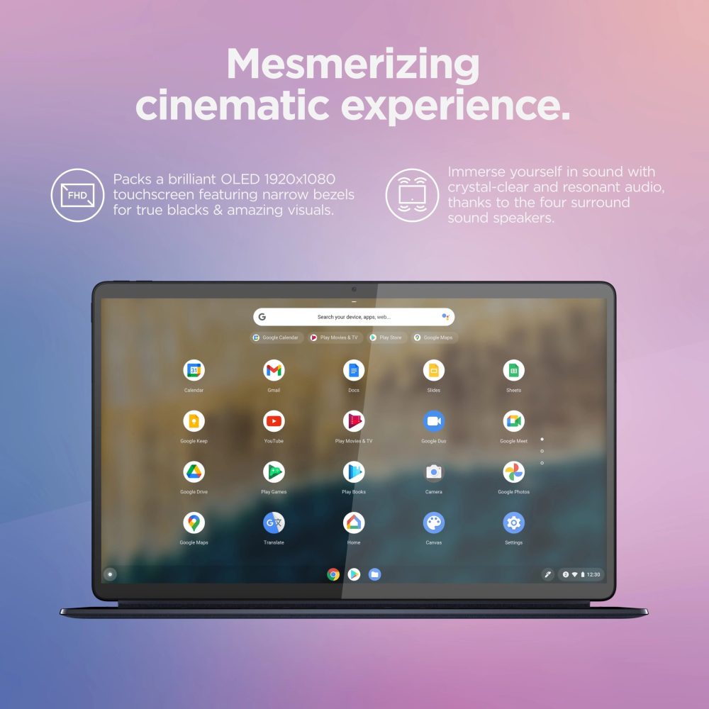 Lenovo Ideapad Duet 5 Chromebook Laptop, 13.3" FHD OLED Touchscreen, Qualcomm Snapdragon SC7180, 4GB RAM, 128GB SSD, Abyss Blue, 82QS0001US