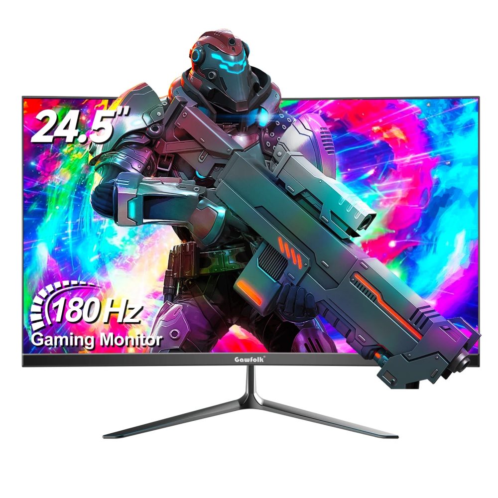 Gawfolk 24.5 Inch Curved Gaming Monitor, 180hz/165hz FHD(1080P) PC Monitor, Frameless VA Display with sRGB 100%, Eye Care, DP/HDMI, Wall Mount Compatible - Black