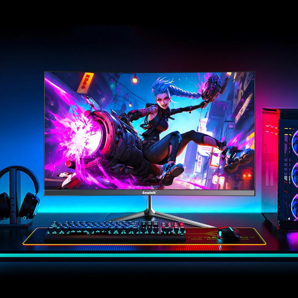 Gawfolk 24.5 Inch Curved Gaming Monitor, 180hz/165hz FHD(1080P) PC Monitor, Frameless VA Display with sRGB 100%, Eye Care, DP/HDMI, Wall Mount Compatible - Black