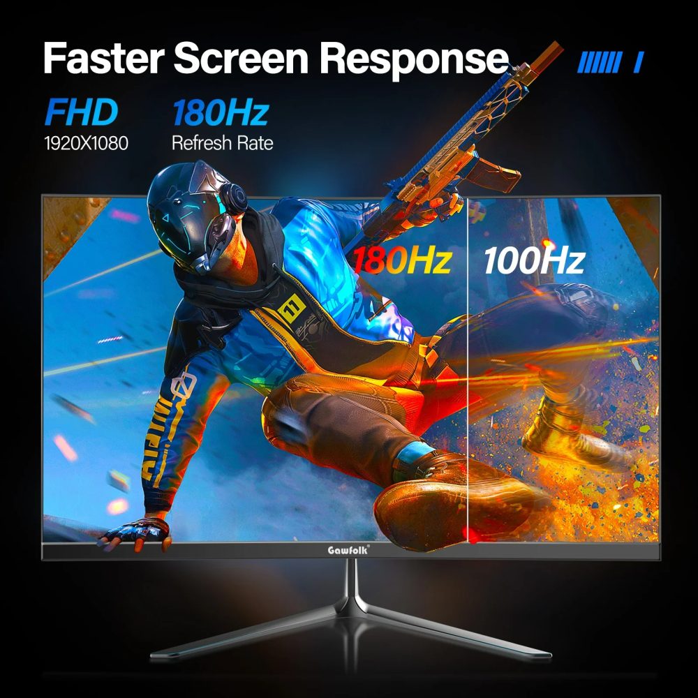 Gawfolk 24.5 Inch Curved Gaming Monitor, 180hz/165hz FHD(1080P) PC Monitor, Frameless VA Display with sRGB 100%, Eye Care, DP/HDMI, Wall Mount Compatible - Black