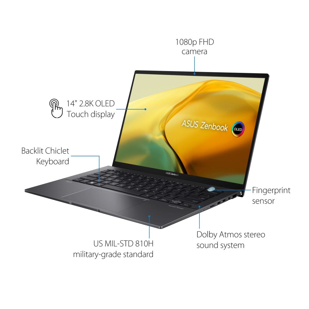 ASUS Zenbook 14” OLED Touch PC Laptop, AMD Ryzen 7 7730U, 16GB, 512GB, Windows 11, UM3402YA-WS74T