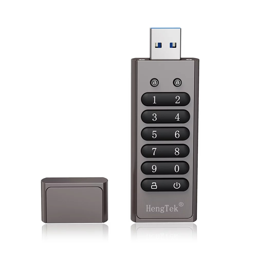 64GB 256-bit Encrypted USB Drive Password Secure Flash Drive USB3.0 U Disk Support ResetWipeAuto Lock Function, Grey