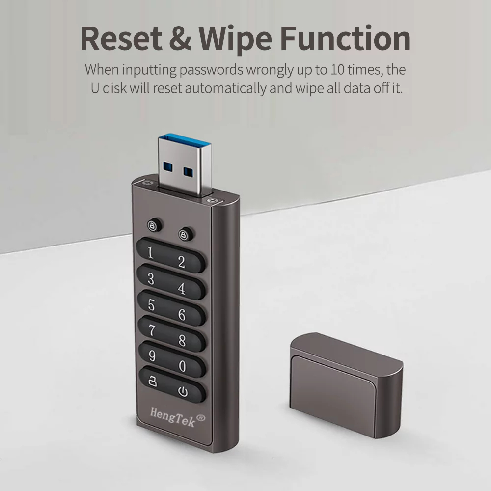 64GB 256-bit Encrypted USB Drive Password Secure Flash Drive USB3.0 U Disk Support ResetWipeAuto Lock Function, Grey